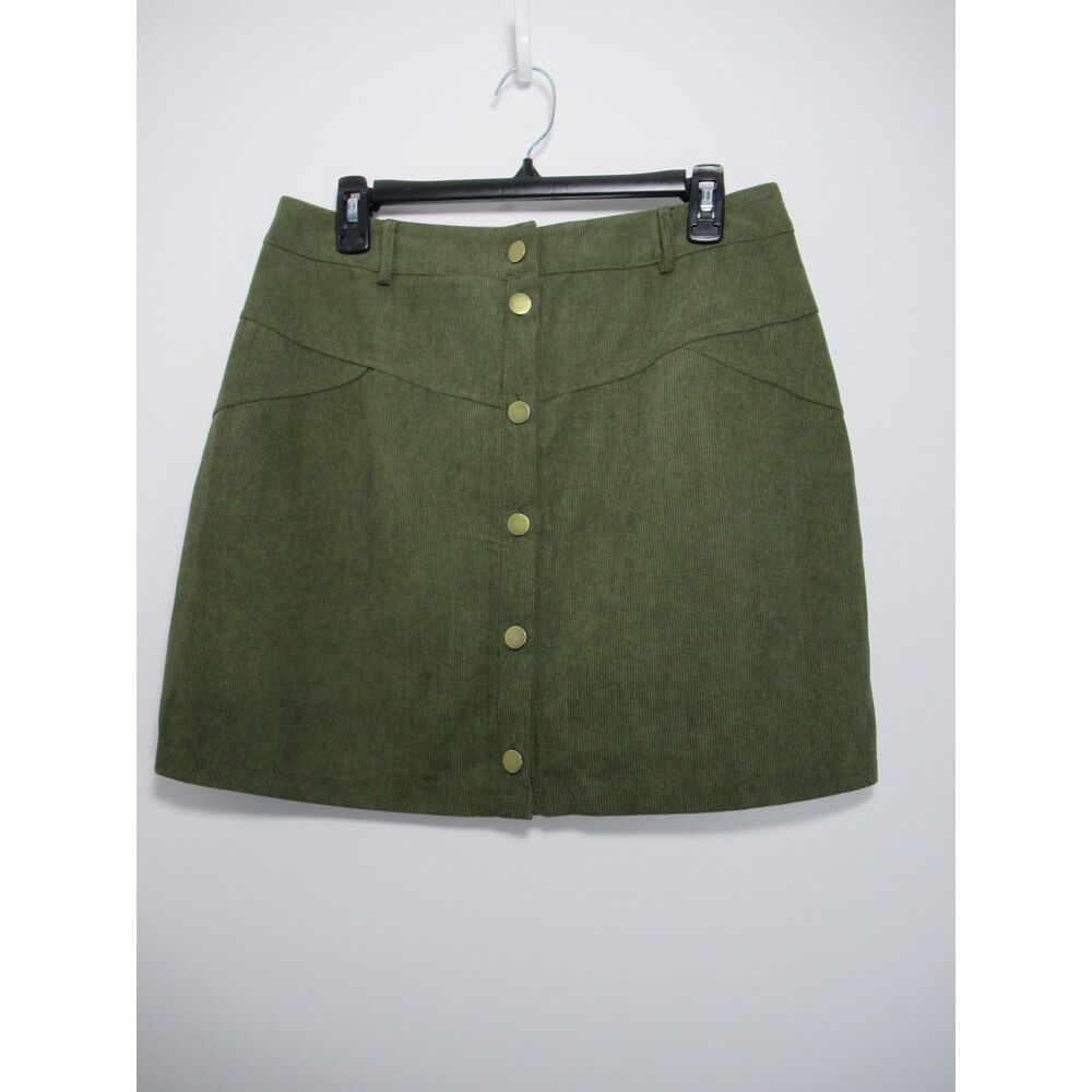 Olive Button Front Corduroy Skirt Size Large New w/out Tags
